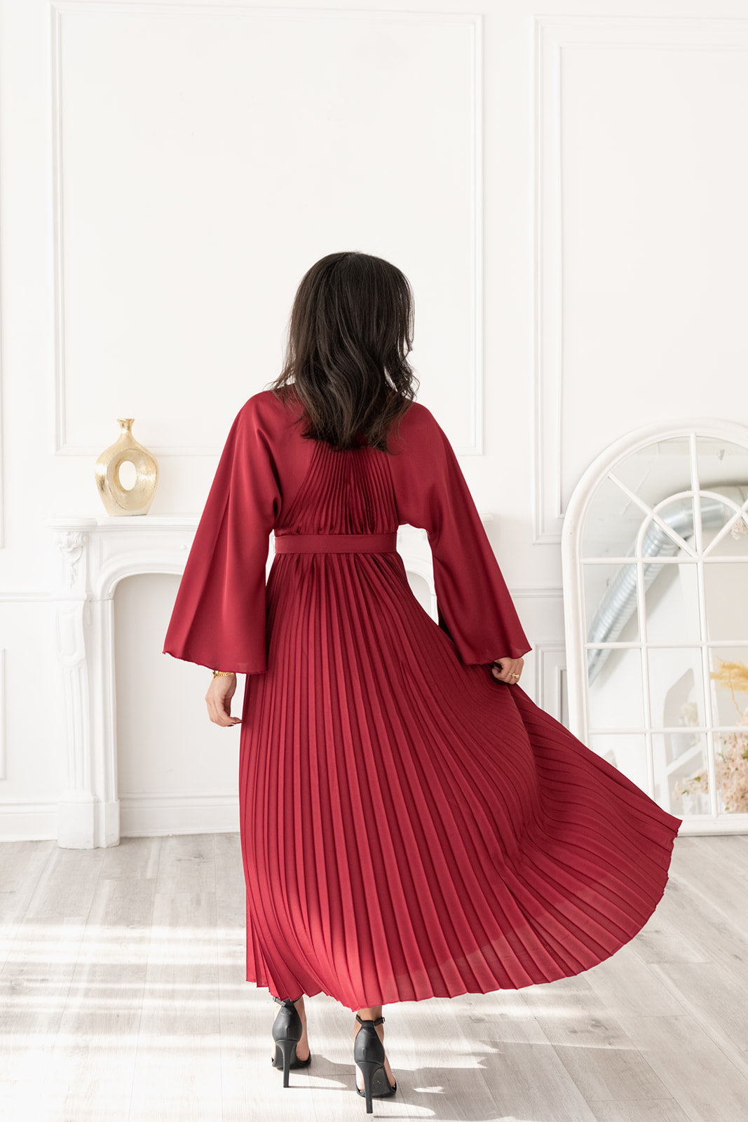 Ensemble Abaya plissé bordeaux