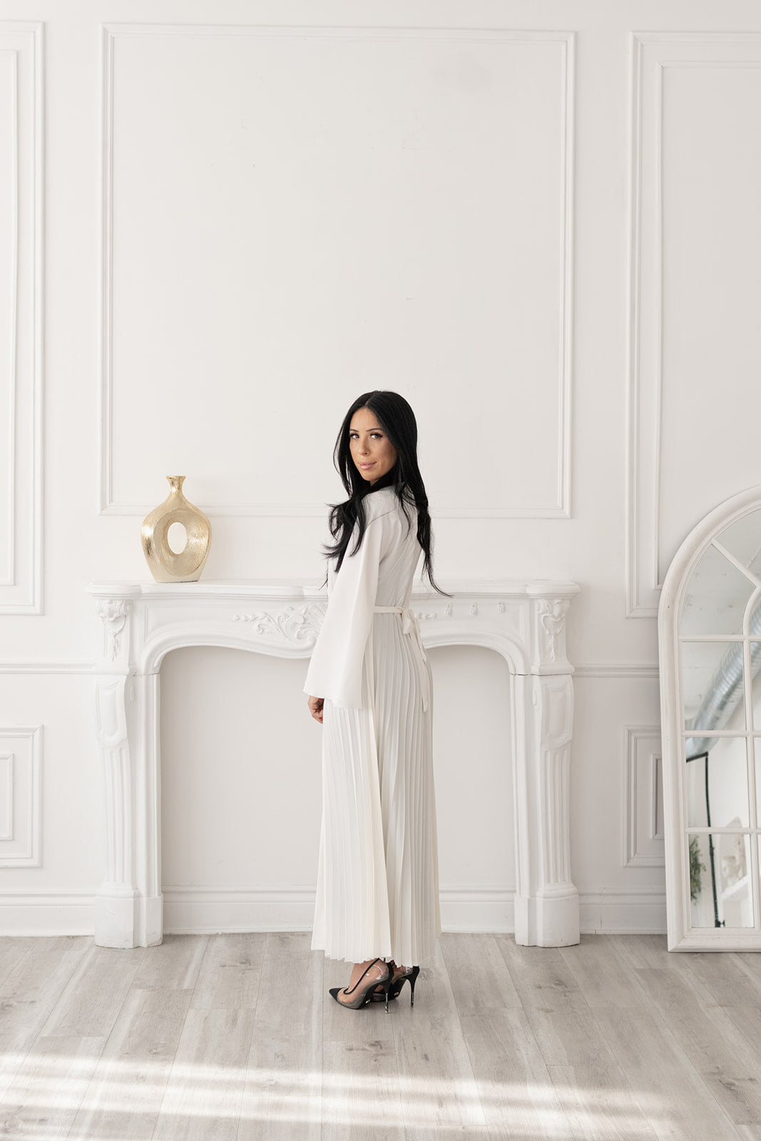 White Pleated Abaya Set