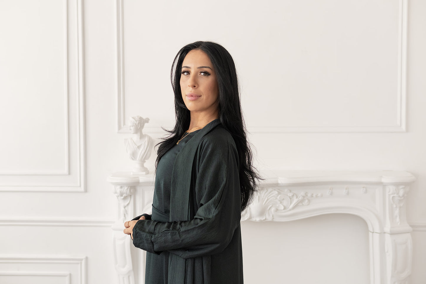 Green Textured Silk Abaya