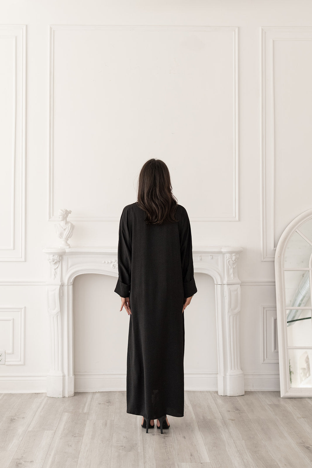 Black Textured Silk Abaya