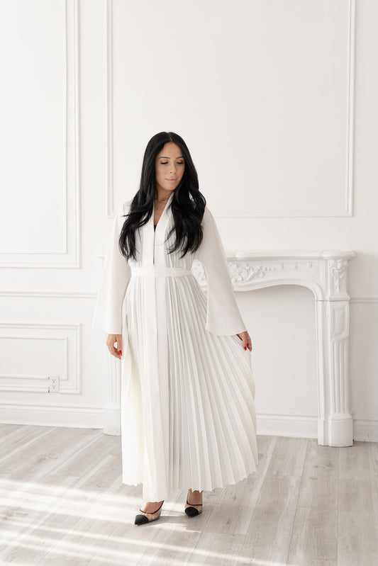 White Pleated Abaya Set