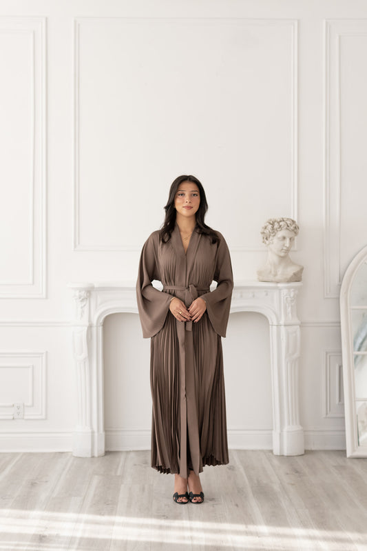 Taupe Pleated Abaya Set