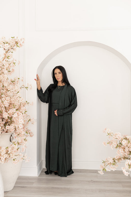 Green Textured Silk Abaya