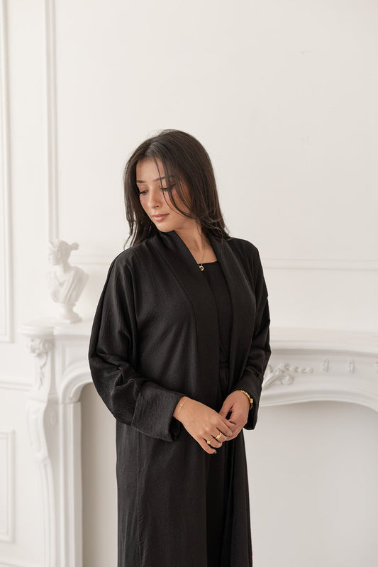 Black Textured Silk Abaya